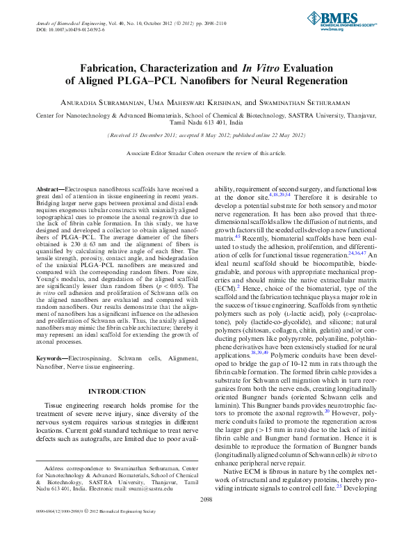 (PDF) Fabrication, Characterization and In Vitro Evaluation of Aligned ...