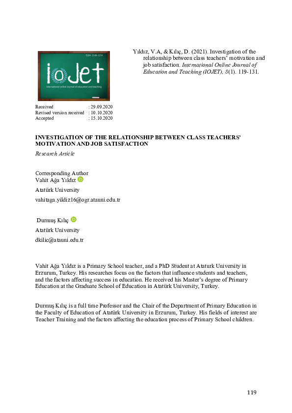 (PDF) Investigation of the Relationship Between Class Teachers ...
