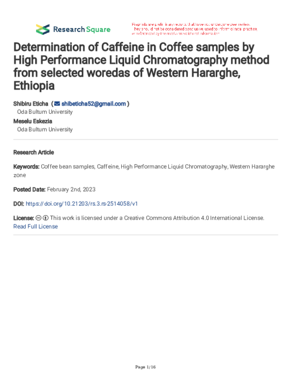 (PDF) Determination of Caffeine in Coffee samples by High Performance ...