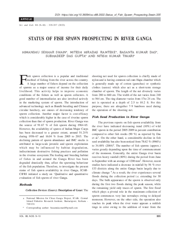 (PDF) Status of Fish Spawn Prospecting in River Ganga