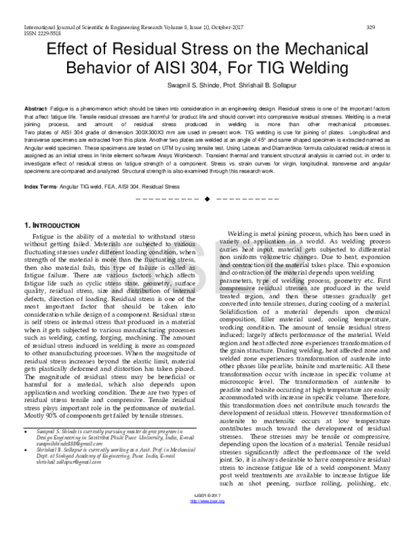 (PDF) Effect of Residual Stress on the Mechanical Behavior of AISI 304 ...