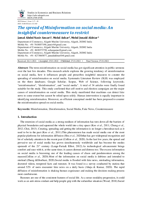 (PDF) The spread of Misinformation on social media: An insightful ...