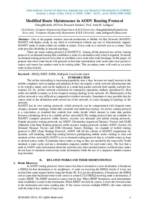 (PDF) Modified Route Maintenance in AODV Routing Protocol | Chirag ...