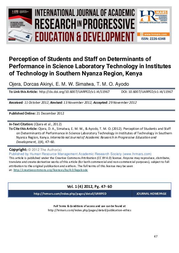 (PDF) Perception of Students and Staff on Determinants of Performance ...