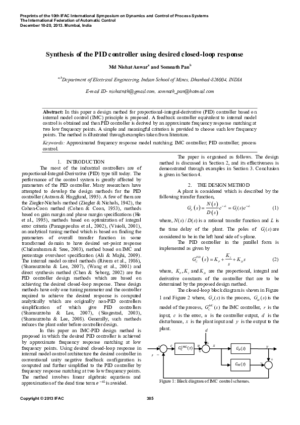 (PDF) Synthesis of the PID controller using desired closed-loop response