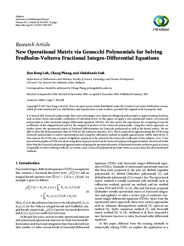 (PDF) New Operational Matrix via Genocchi Polynomials for Solving ...