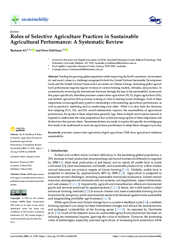(PDF) Roles of Selective Agriculture Practices in Sustainable ...