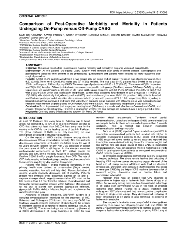(PDF) Comparison of Post-Operative Morbidity and Mortality in Patients ...