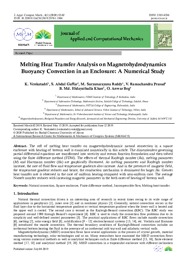 (PDF) Numerical study of free convection turbulent heat transfer in an ...