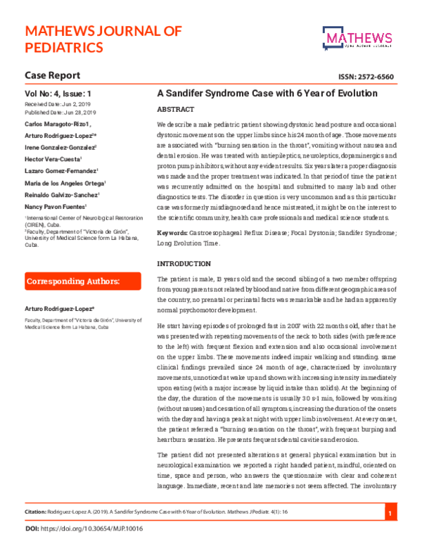 (PDF) A Sandifer Syndrome Case with 6 Year of Evolution | Irene ...
