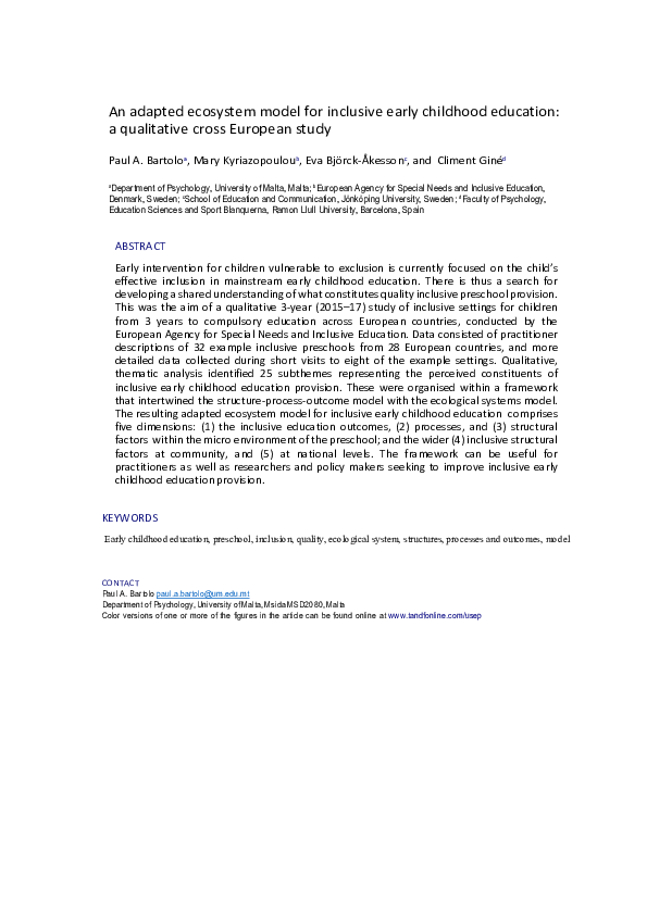 (PDF) An adapted ecosystem model for inclusive early childhood ...