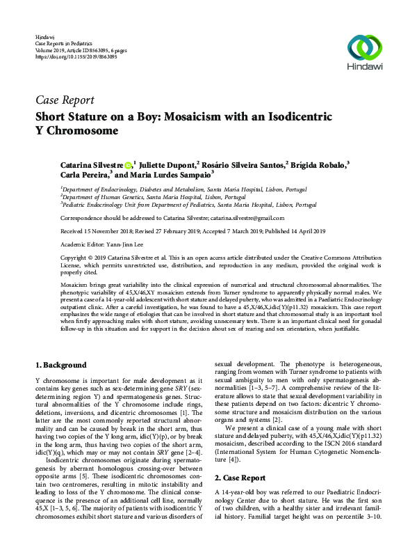 (PDF) Short Stature on a Boy: Mosaicism with an Isodicentric Y Chromosome