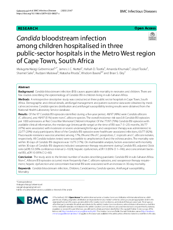 (PDF) Candida bloodstream infection among children hospitalised in ...