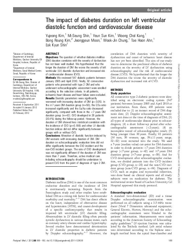 (PDF) The impact of diabetes duration on left ventricular diastolic ...