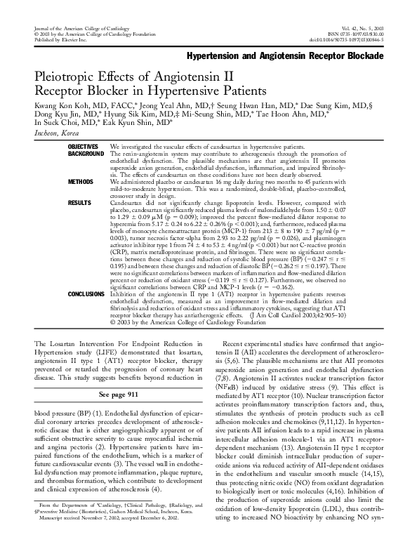 (PDF) Pleiotropic effects of angiotensin II receptor blocker in ...
