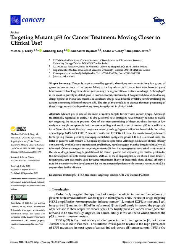 (PDF) Targeting Mutant p53 for Cancer Treatment: Moving Closer to ...