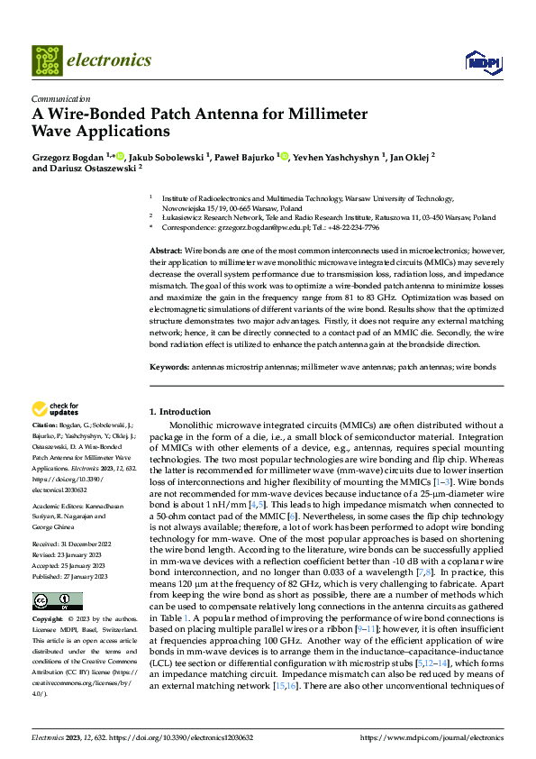 (PDF) A Wire-Bonded Patch Antenna for Millimeter Wave Applications