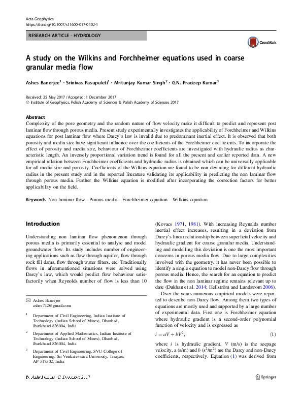 (PDF) A study on the Wilkins and Forchheimer equations used in coarse ...