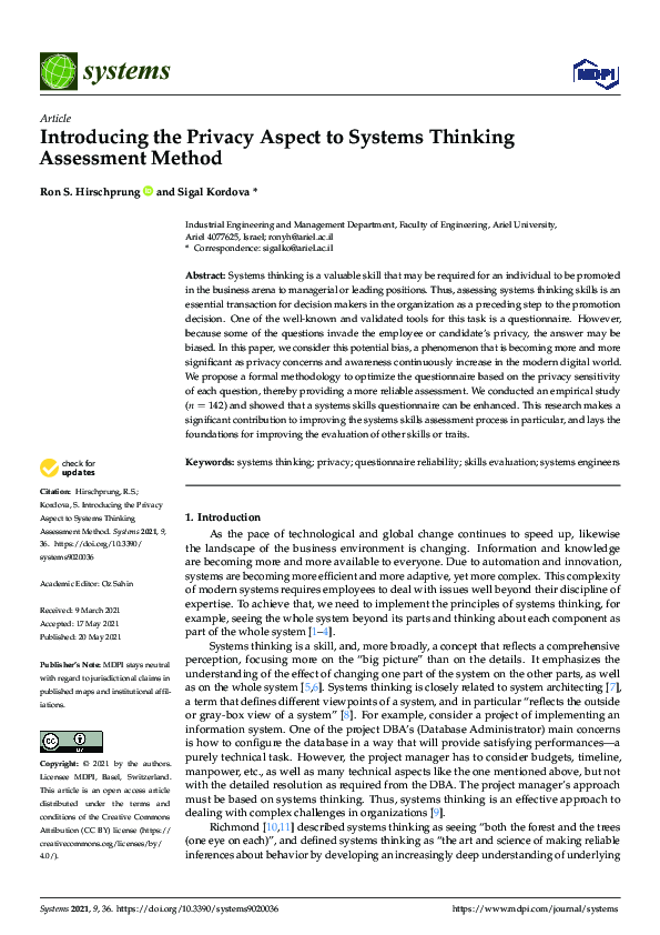 (PDF) Introducing the Privacy Aspect to Systems Thinking Assessment Method