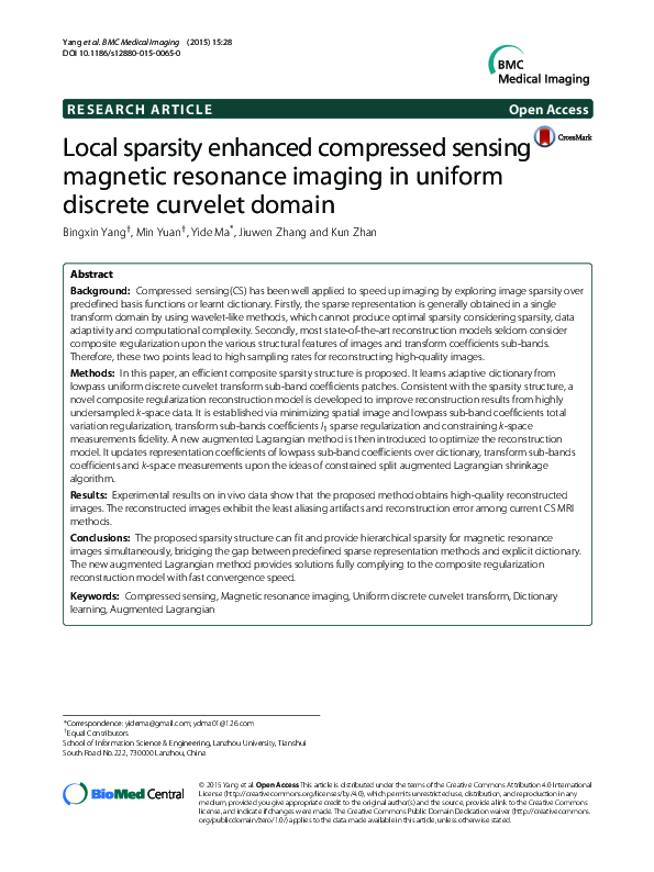 (PDF) Local sparsity enhanced compressed sensing magnetic resonance ...