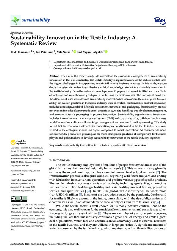 (PDF) Sustainability Innovation in the Textile Industry: A Systematic ...
