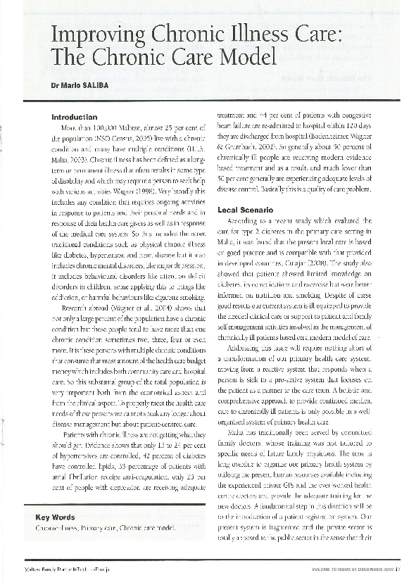 (PDF) Improving chronic illness care : the chronic care model