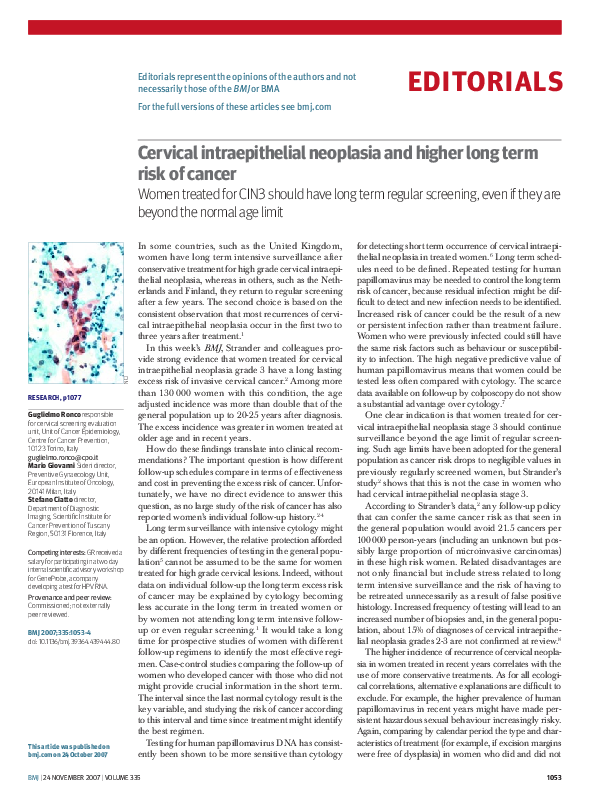 (PDF) Cervical intraepithelial neoplasia and higher long term risk of ...