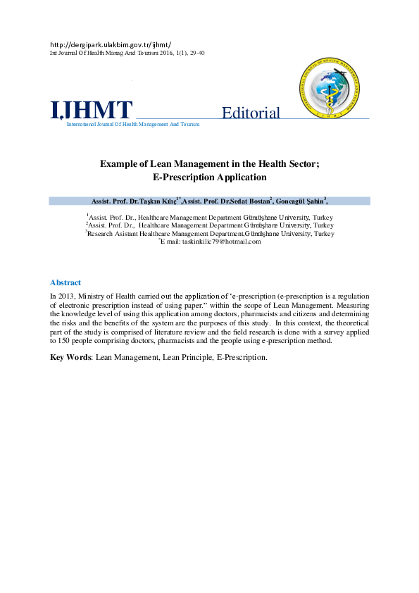 (PDF) Example of Lean Management in the Health Sector; E-Prescription ...