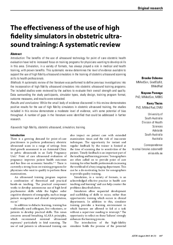 (PDF) The effectiveness of the use of high fidelity simulators in ...