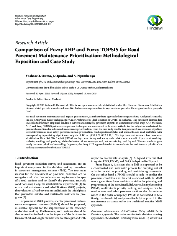 (PDF) Comparison of Fuzzy AHP and Fuzzy TOPSIS for Road Pavement ...