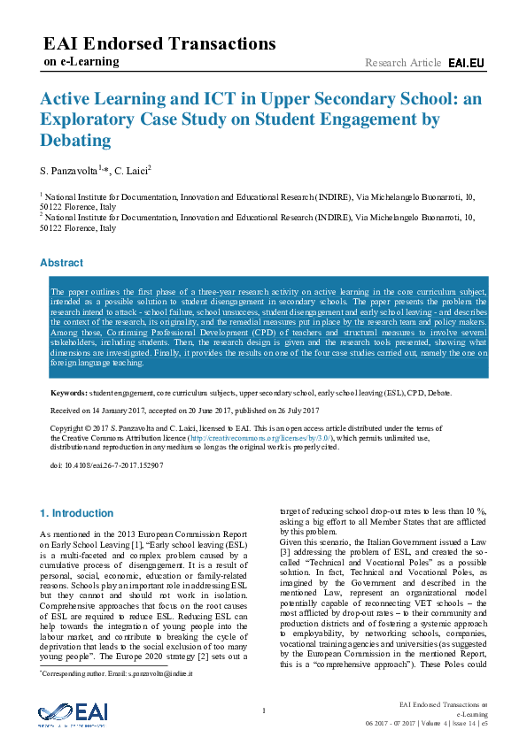 (PDF) Active Learning and ICT in Upper Secondary School: an Exploratory ...