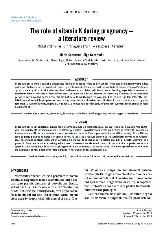 (PDF) The role of vitamin K during pregnancy a literature review