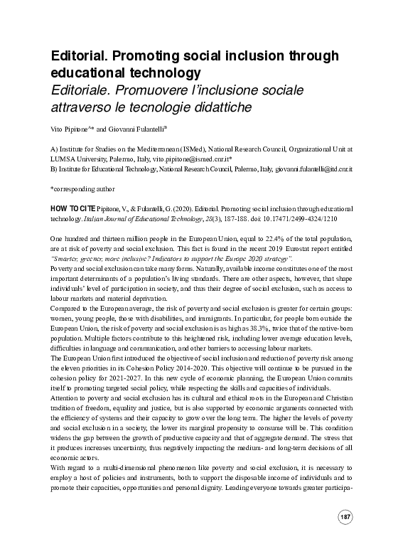 (PDF) Editorial. Promoting Social Inclusion Through Educational Technology
