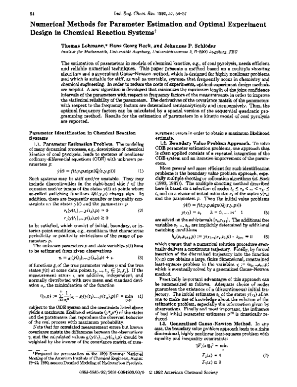 (PDF) Numerical methods for parameter estimation and optimal experiment ...