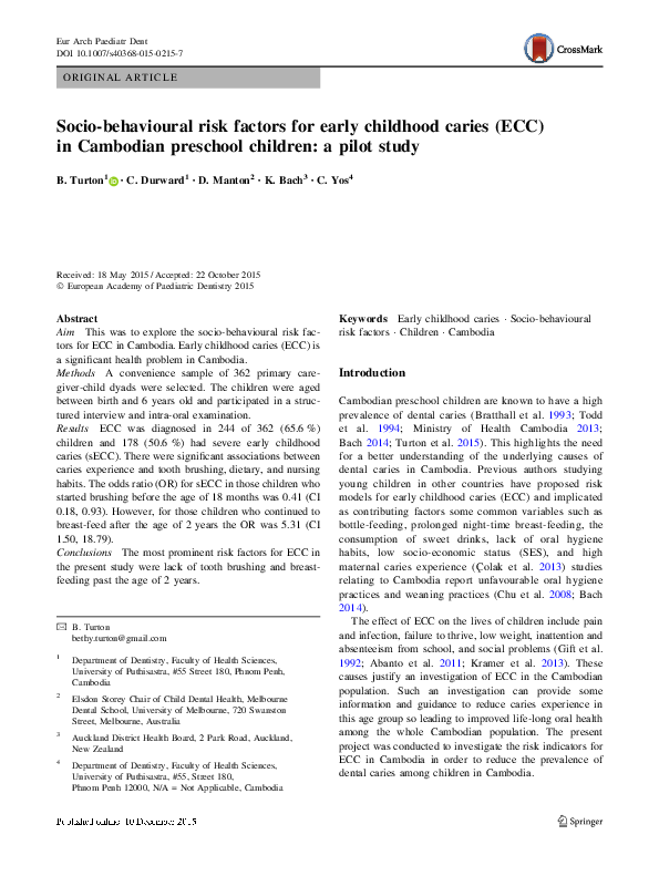 (PDF) Socio-behavioural risk factors for early childhood caries (ECC ...