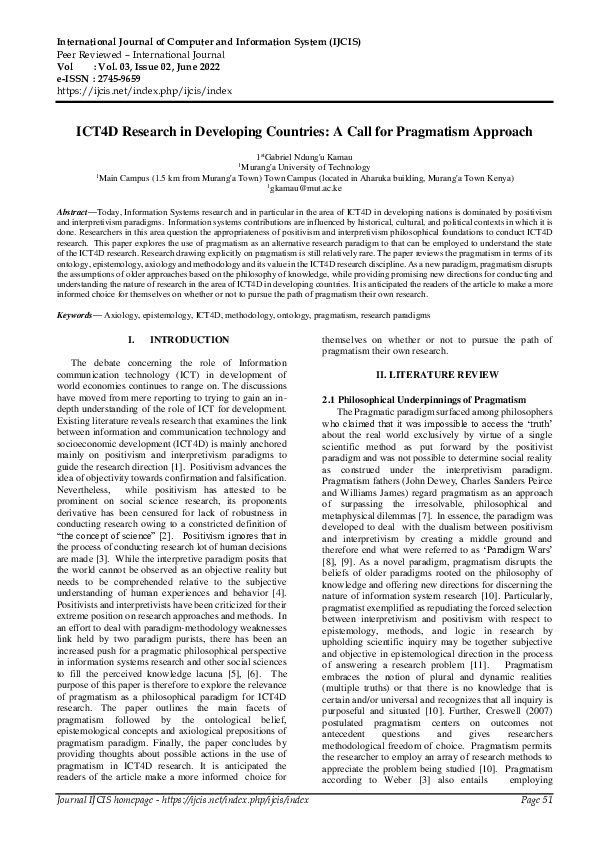 (PDF) ICT4D Research in Developing Countries: A Call for Pragmatism ...