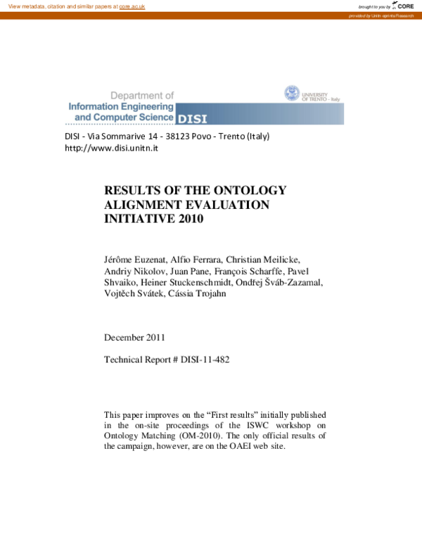 (PDF) Results of the Ontology Alignment Evaluation Initiative 2010