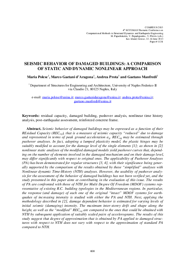 (PDF) Seismic Behavior of Damaged Buildings: A Comparison of Static and ...