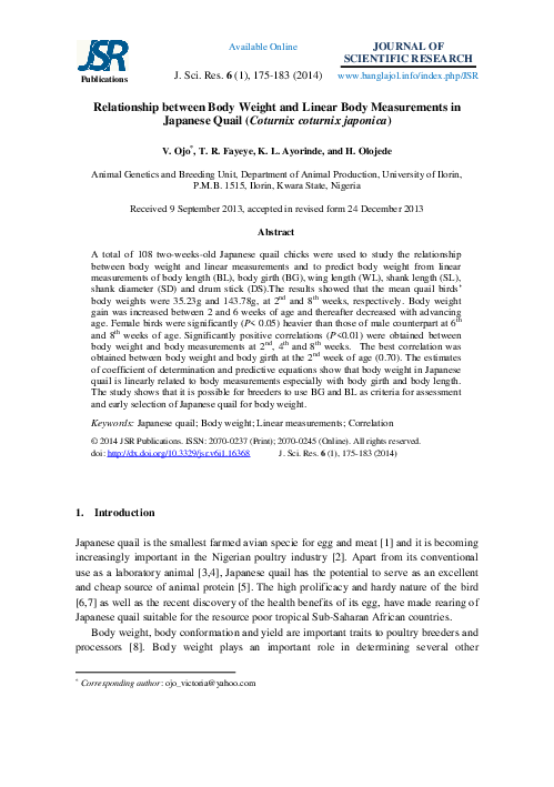 (PDF) Relationship between Body Weight and Linear Body Measurements in ...