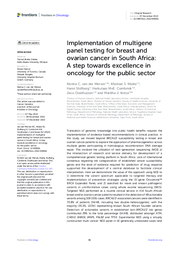 (PDF) Implementation of multigene panel testing for breast and ovarian ...