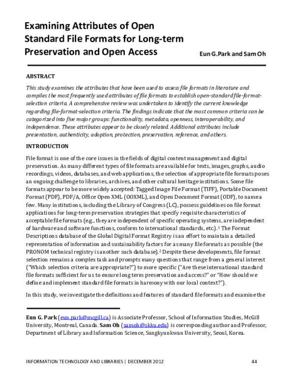 (PDF) Examining Attributes of Open Standard File Formats for Long-term ...