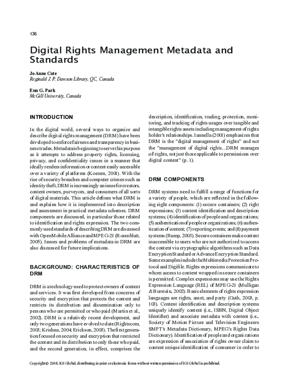 (PDF) Digital Rights Management Metadata and Standards