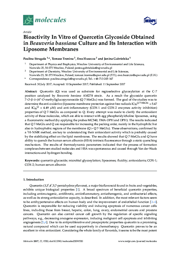 (PDF) Bioactivity In Vitro of Quercetin Glycoside Obtained in Beauveria ...