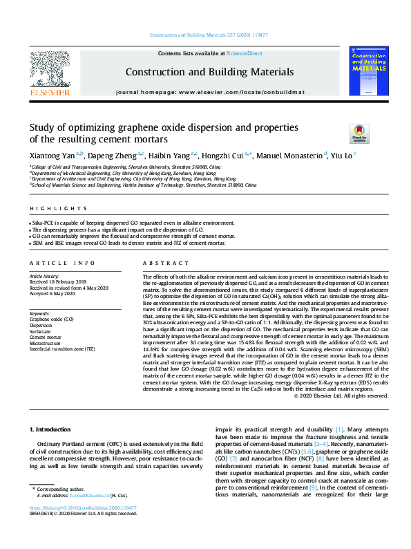 (PDF) Study of optimizing graphene oxide dispersion and properties of ...