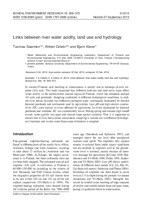 (PDF) Links between river water acidity, land use and hydrology