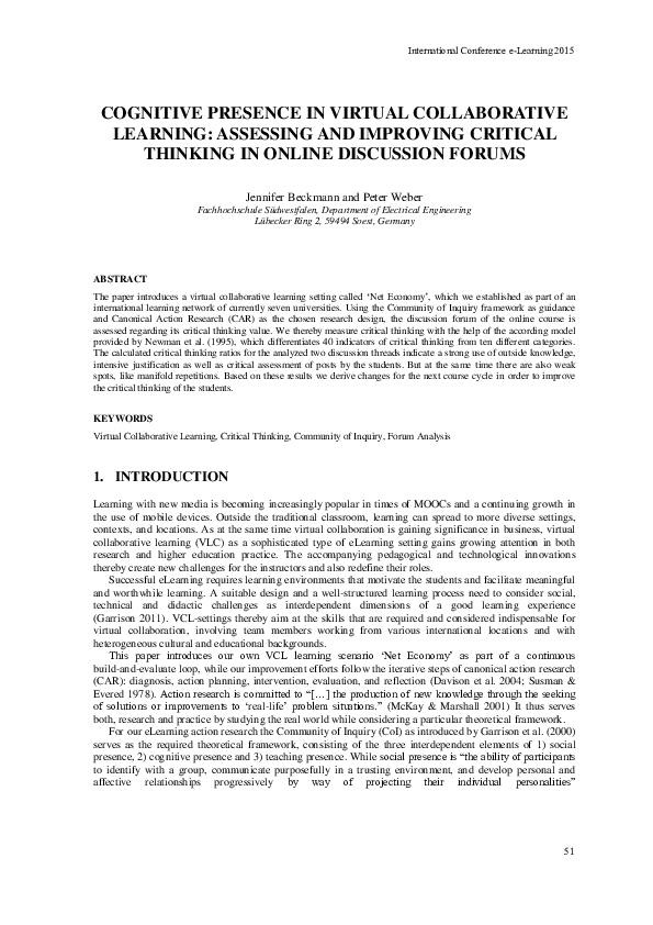 (PDF) Cognitive presence in virtual collaborative learning