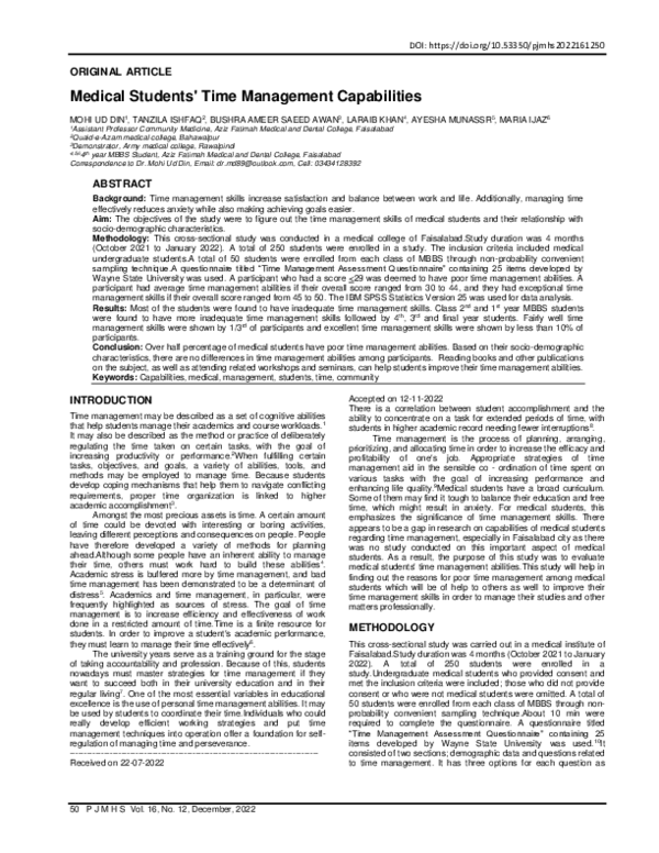 (PDF) Medical Students' Time Management Capabilities