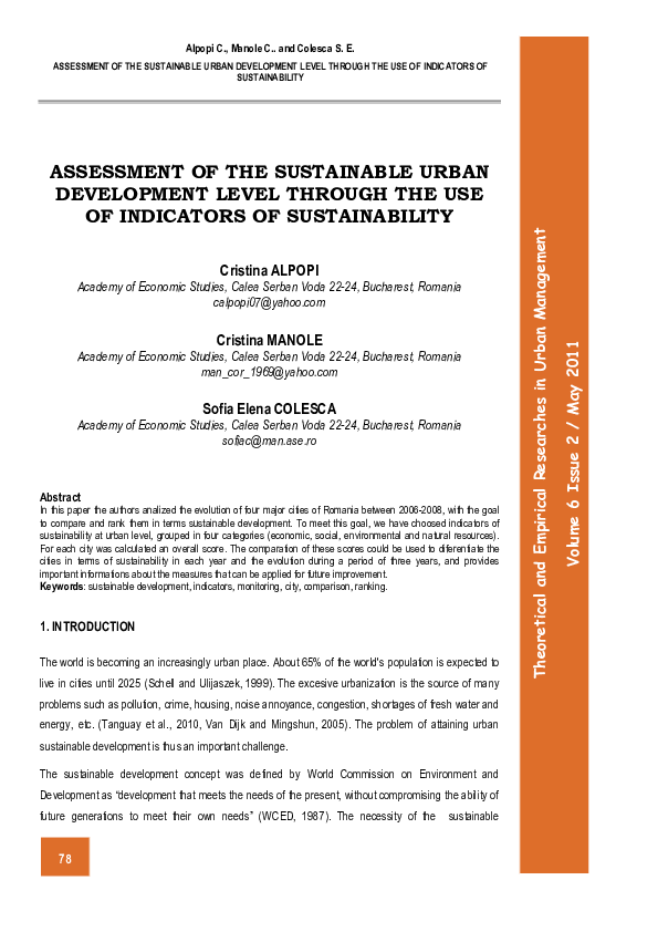 (PDF) Assessment of the Sustainable Urban Development Level Through the ...