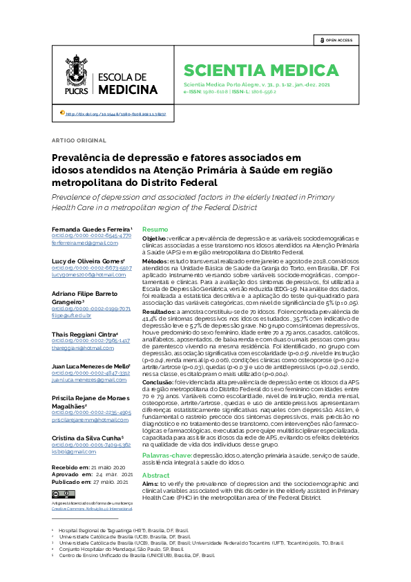(PDF) Prevalence of depression and associated factors in the elderly ...