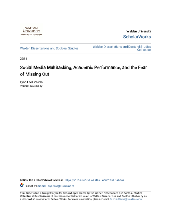 (PDF) Social Media Multitasking, Academic Performance, and the Fear of ...
